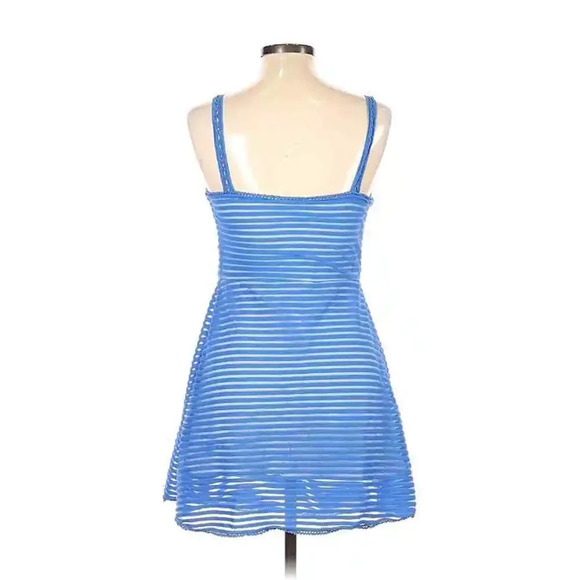 Free People Casual Womens Sleeveless Blue Striped Print Mini Plunge Size Large - Picture 2 of 2